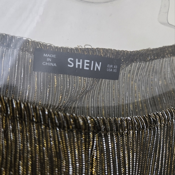 *3/$20 Long Sleeve Crop Top Black Gold Metallic Sheer - Picture 4 of 6